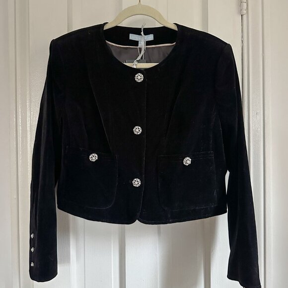 NWT Born on Fifth x Antonio Melani Constance Black Velvet Cropped Jacket Sz 10 - Picture 3 of 6